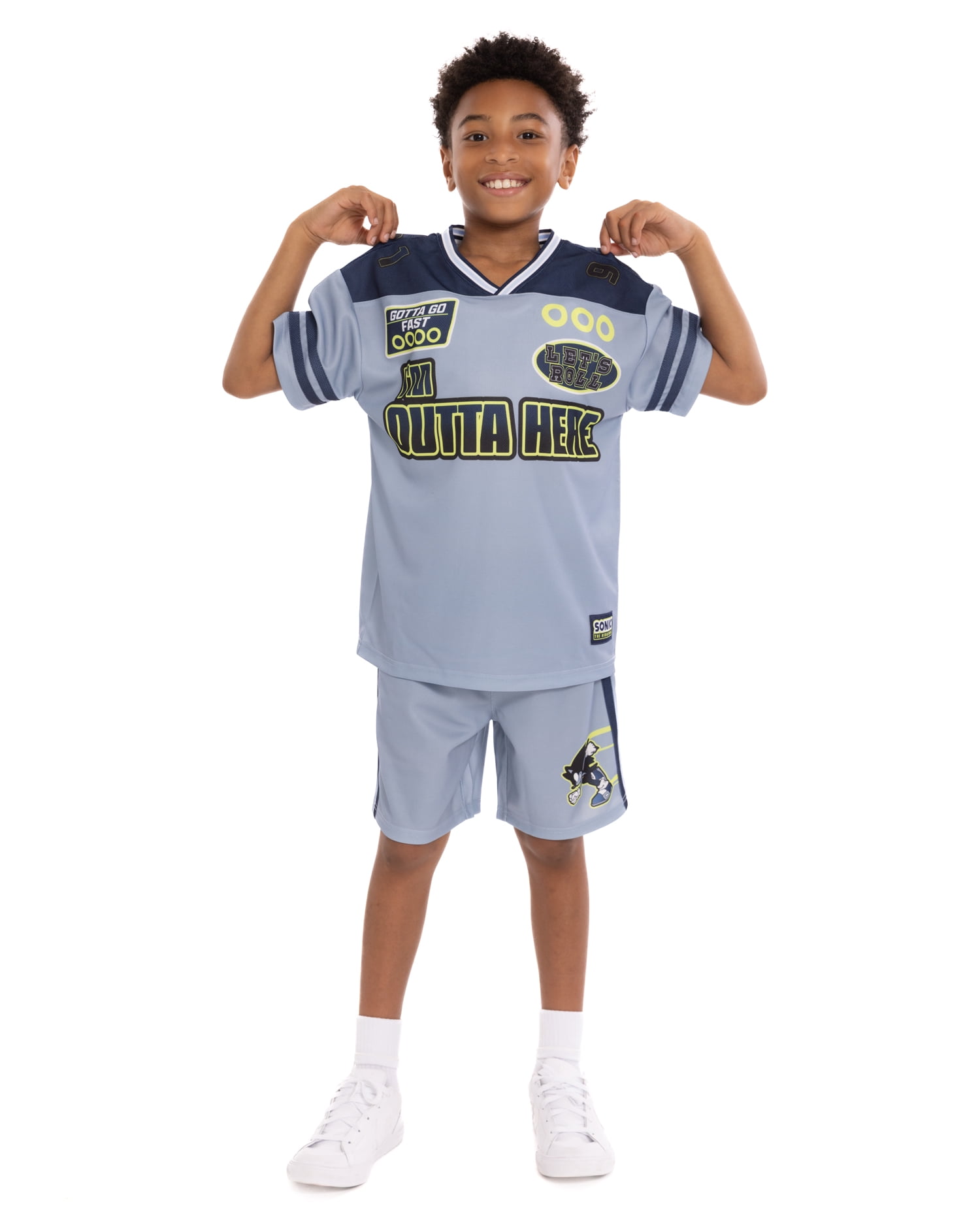 Sonic the Hedgehog Boys V Neck Football Jersey and Shorts Set, 2 Piece, Sizes 4-16