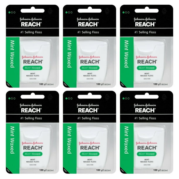 Johnson & Johnson Reach Mint Waxed Dental Floss100 yds, 6 Count