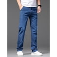 thumbnail image 3 of Pantalones vaqueros rectos finos de verano para hombre, pantalones vaqueros holgados informales elásticos en negro y azul, pantalones de marca para hombre, 3 of 5