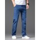 thumbnail image 3 of Pantalones vaqueros rectos finos de verano para hombre, pantalones vaqueros holgados informales elásticos en negro y azul, pantalones de marca para hombre, 3 of 5