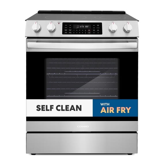 Cosmo 30 in. Haven Collection 6.3 cu. ft. Electric Range, 5 Burner Ceramic Glass Cooktop, Self Clean, Air Fry, Stainless Steel