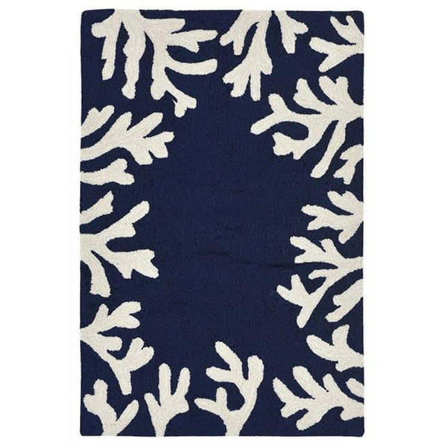 Trans Ocean CAP12162033 Capri Hand Tufted Everywear Rugs, 1620-33 Coral Border Navy - 20 x 30 in.