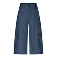 thumbnail image 3 of Summer Pants for Women Cargo Capris For Women Stretch Wide Leg Hiking Pants Lightweight Baggy Cargo With Pockets Dress Work plus Size Athletic Size 16 Womens Petite Elastic Navy XL, 3 of 5