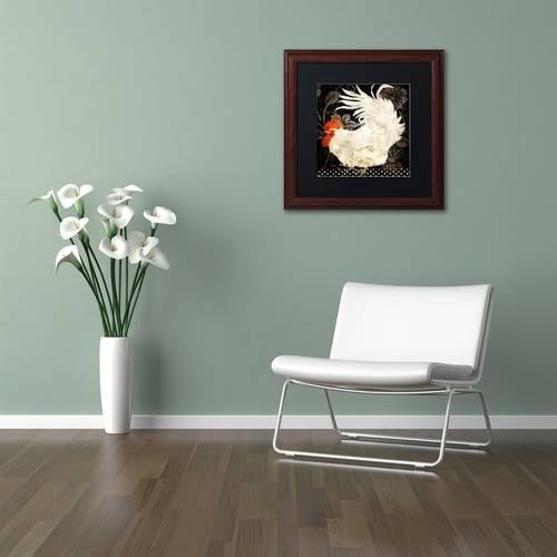 Trademark Fine Art "Rooster Damask I" Canvas Art by Color Bakery Black Matte, Wood Frame