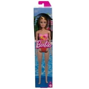 Beach Barbie Doll with Blond Hair Wearing Pink Palm Tree-Print One-Piece Swimsuit