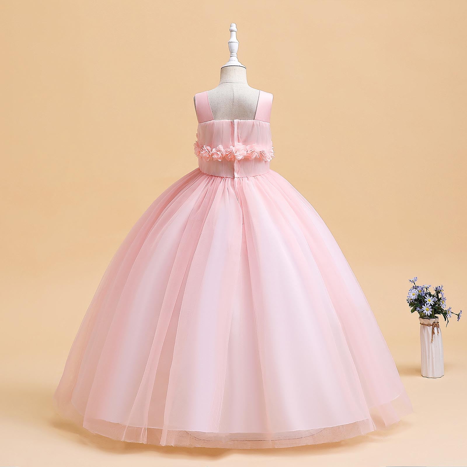 Wedding Guest Dresses for Girls 225 Size 6-17 Juniors Teens Elegant Sleeveless Floral A-Line Solid Tulle-Tutu Flower Girls Prom Dress