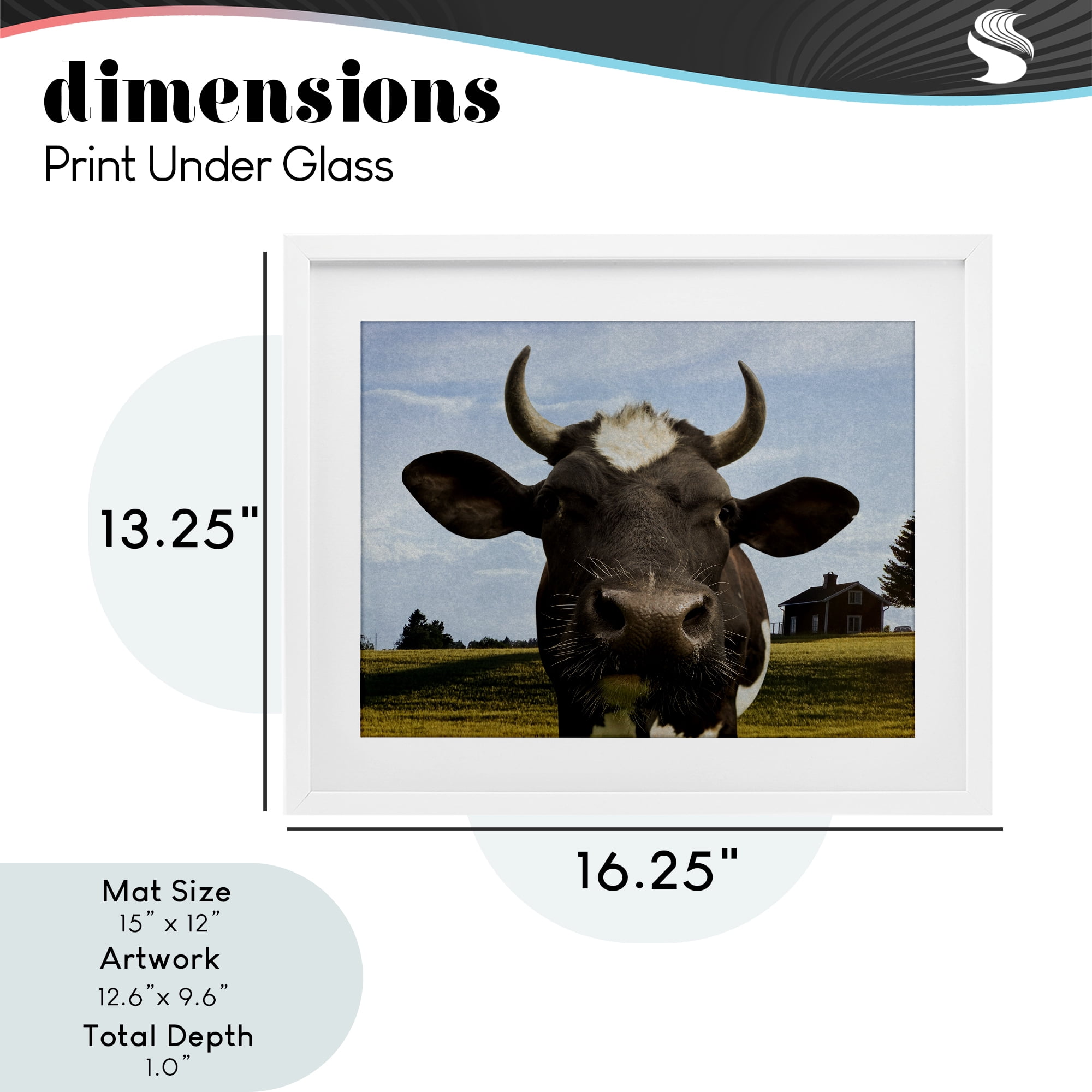 Stupell Industries Farm Cow with Curved Horns White Framed Print Under Glass, design by Marcus Prime