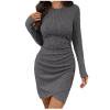thumbnail image 2 of Stamzod Winter Dresses for Women 2025 Crewneck Neck Long Sleeve Bodycon Midi Dress Solid Color Casual Fall Dresses for Women Dark Gray M, 2 of 7