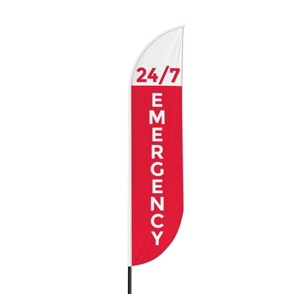 24x7 Emergency Sign feather flag for Outdoor by Mavis Print | 11.5 FEET Long Polyester Outdoor Banner Flag | HD Print Swooper I Flag Only to Promote Medicine| Made in USA I Flag Only
