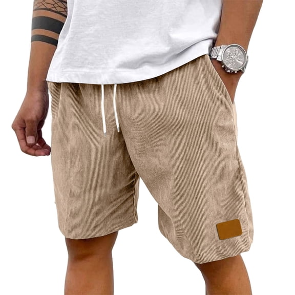 LWavelet Men's Corduroy Casual Shorts Drawstring Elastic Waist Big Pockets Casual Work Shorts Khaki XL