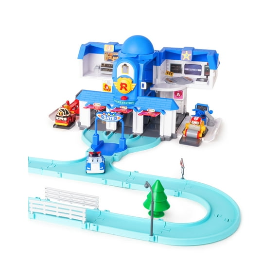 Robocar Poli Toys Exclusive, Transforming Headquarter Station Playset, Rescue Center Race Track Set (with Jin Figure) for Diecast Metal Toy Cars