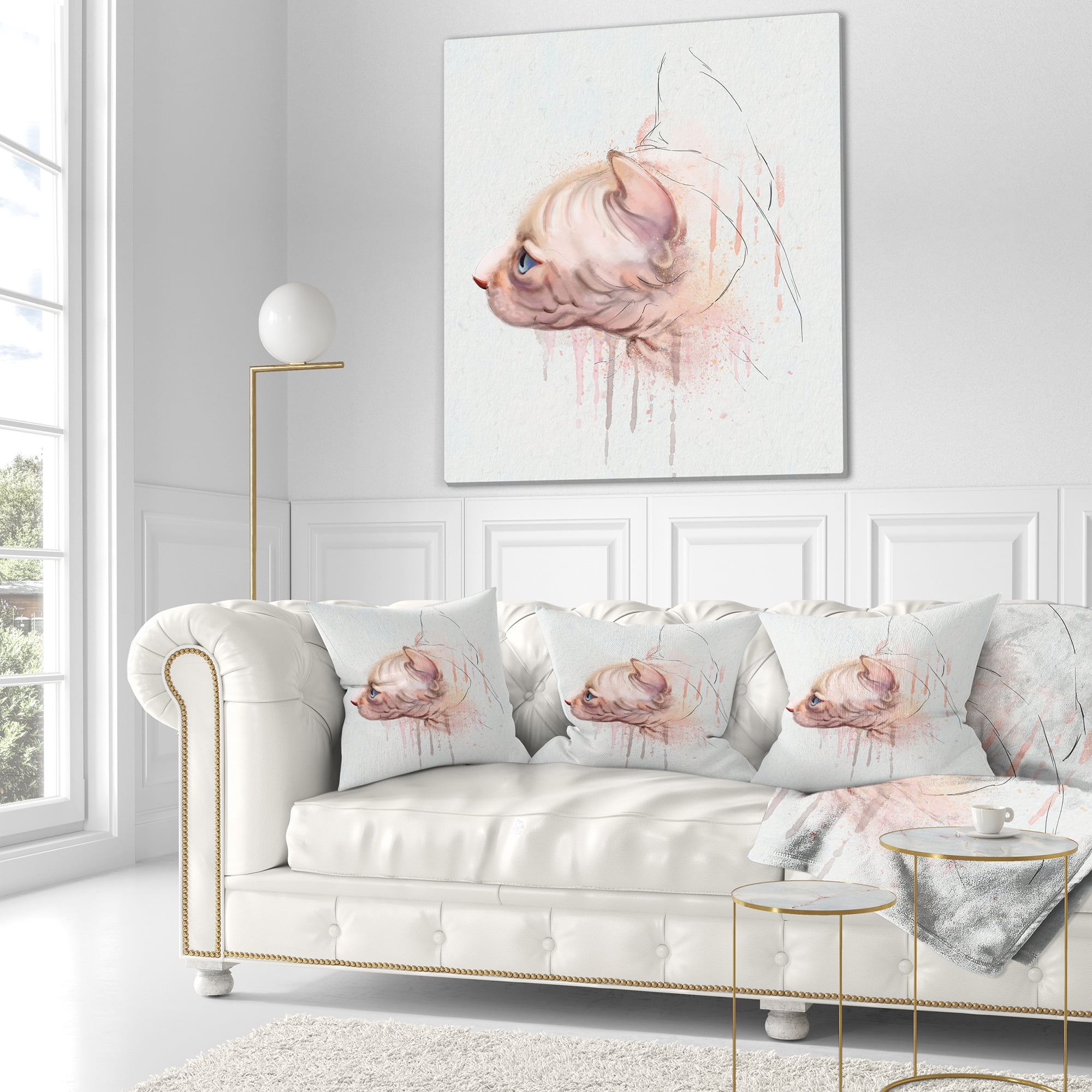 Designart Cute Sphinx Watercolor Illustration - Animal Throw Pillow - 18x18