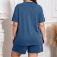 thumbnail image 5 of Domzest Womens Plus Size Short Pajama Sets V Neck Button Up Top & Drawstring Elastic Waist Shorts with Pockets 2026 Summer Loose Fit Sleepwear Sets Blue L, 5 of 7