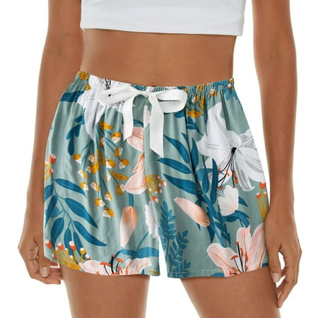 

Ykohkofe Womens Pajama Shorts Soft Sleep Shorts Lightweight Printed Bow Elastic Waist Lounge Pj Bottoms