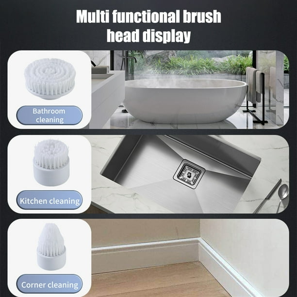 Brosse de Nettoyage Rotative Électrique Rechargeable avec Manche Extensible pour Évier de Salle de Bain Outils de Voiture Gris Prise au