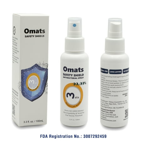 Omats Safety Shield Antibacterial Sanitizing Spray for Surfaces 3.3 oz Long Lasting Protection Against Germs Bacteria and Viruses Alcohol-Free