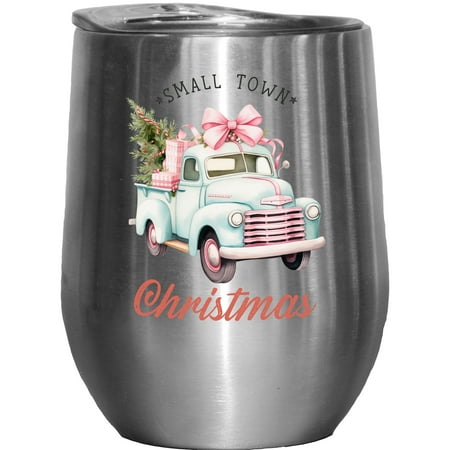 Small Town Christmas with a Blue Truck Art Merch Gift Stainless Steel 12oz Wine Tumbler
