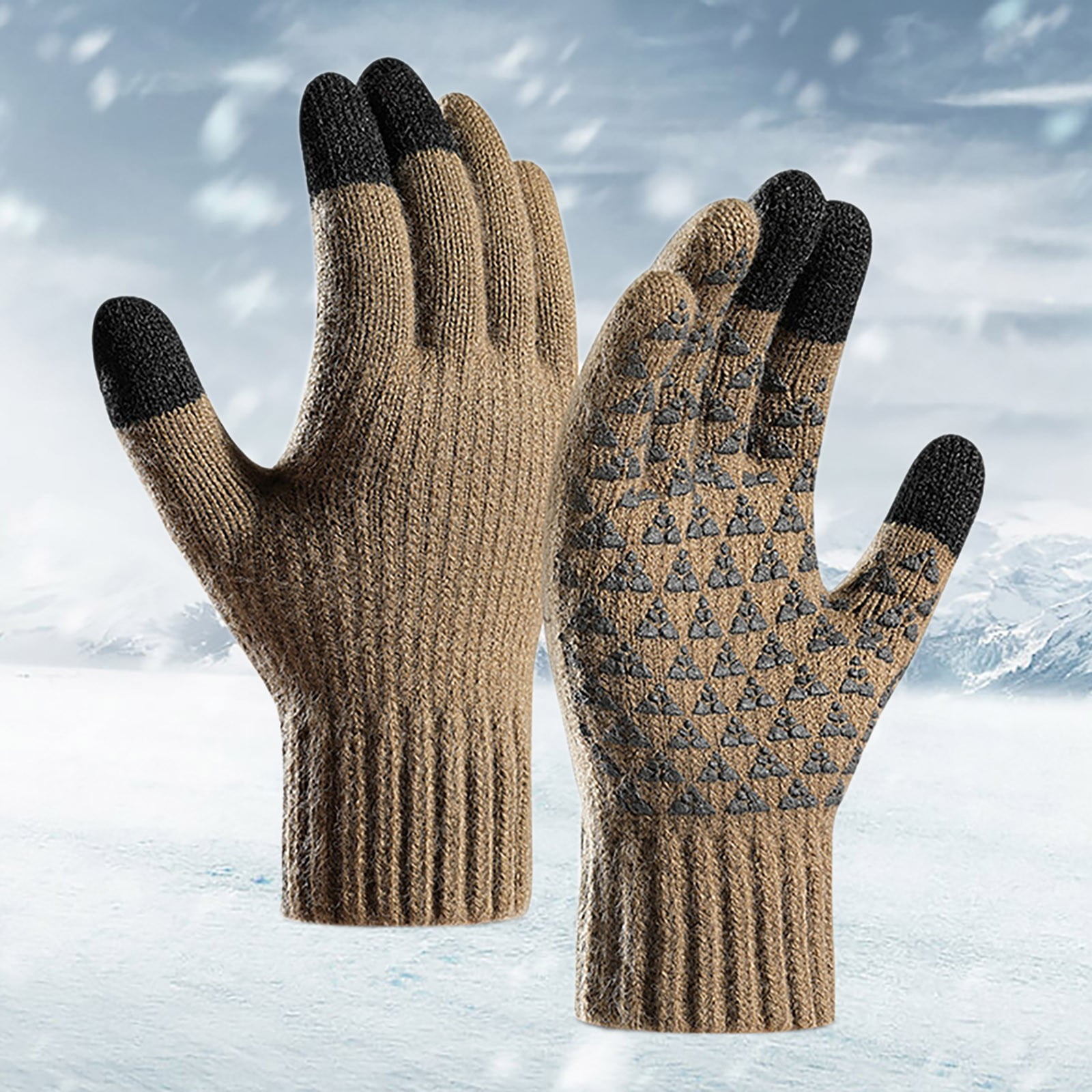 Skpblutn Glove for Men Fleece Reinforced Wool Cycling Screen Winter Knitted  Gloves Khaki L 
