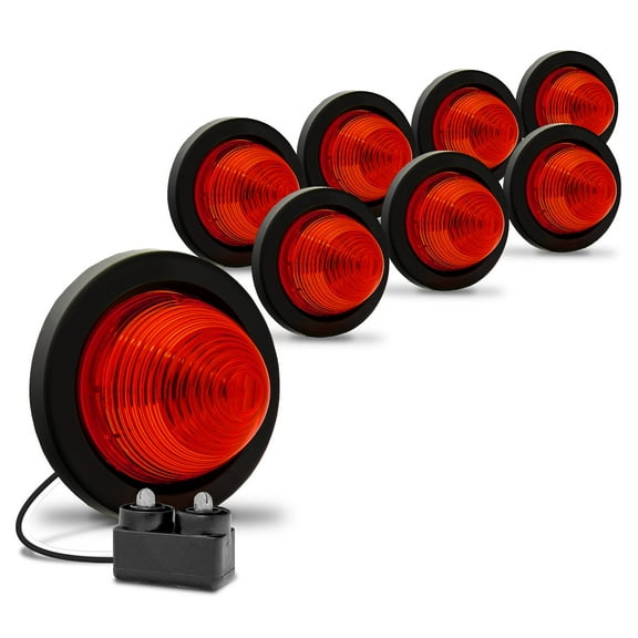 8pc 2" Round Red Beehive LED Trailer Marker Light [DOT FMVSS 108] [SAE P2] [Grommet & Plug Included] [IP67 Submersible] Cone Marker Light for Boat Trailer RV Trucks