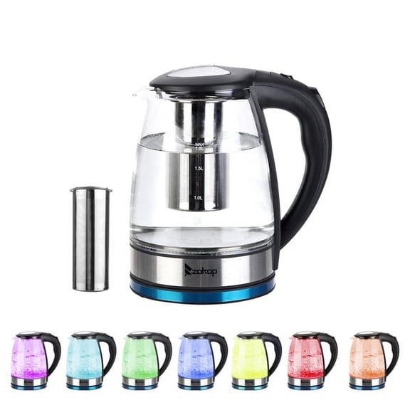 1500W 1.8L glass electric kettle with tea filter, seven indicator lights, fast boiling water