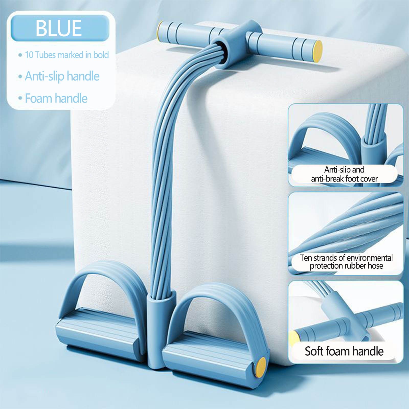 10-Tube Pedal Resistance Band - 21 Fitness Resistance Belt, with Handles – Sit Up Exercise Equipment Home Gym Tummy Trainer for Men Women, Leg Stretch Rope Exercise Bands