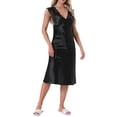 thumbnail image 4 of INSPIRE CHIC Women's Satin Tank Nightdress Lace Trim V-Neck Sleepwear Sleeveless Pajama Dress Midi Nightgowns M Black, 4 of 6
