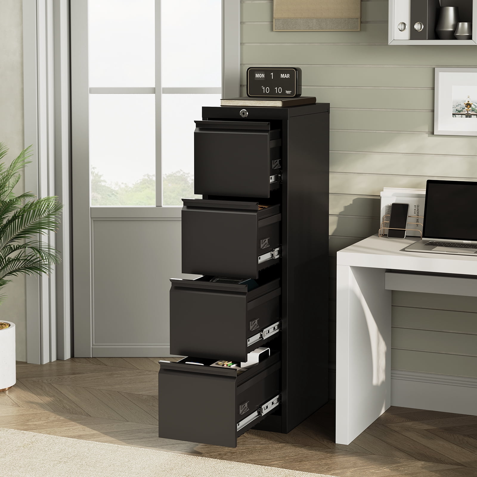 Accreate 4 Drawer File Cabinet with Lock, Vertical Filing Storage Cabinet, Metal Filing Cabinets, Steel Lockable Storage Cabinets for Home Office, Legal/Letter Size File