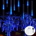 thumbnail image 1 of Luces de lluvia de meteoritos solares FloreceBien, 30 cm, 8 tubos, 144 LED, luces de meteorito azules, cadena de luces LED con forma de lluvia que cae para decoración de fiestas navideñas, patios y, 1 of 8