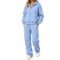 thumbnail image 2 of Sweat Sets for Women Long Sleeve Sweatshirt High Waist Jogging Pants 2 Piece Outfits Sweatsuits Fall Y2K Clothing Oversized Hoodie,Airport Travel Matching Outfit,Athletic Comfy Clothing Sky Blue, 2 of 7