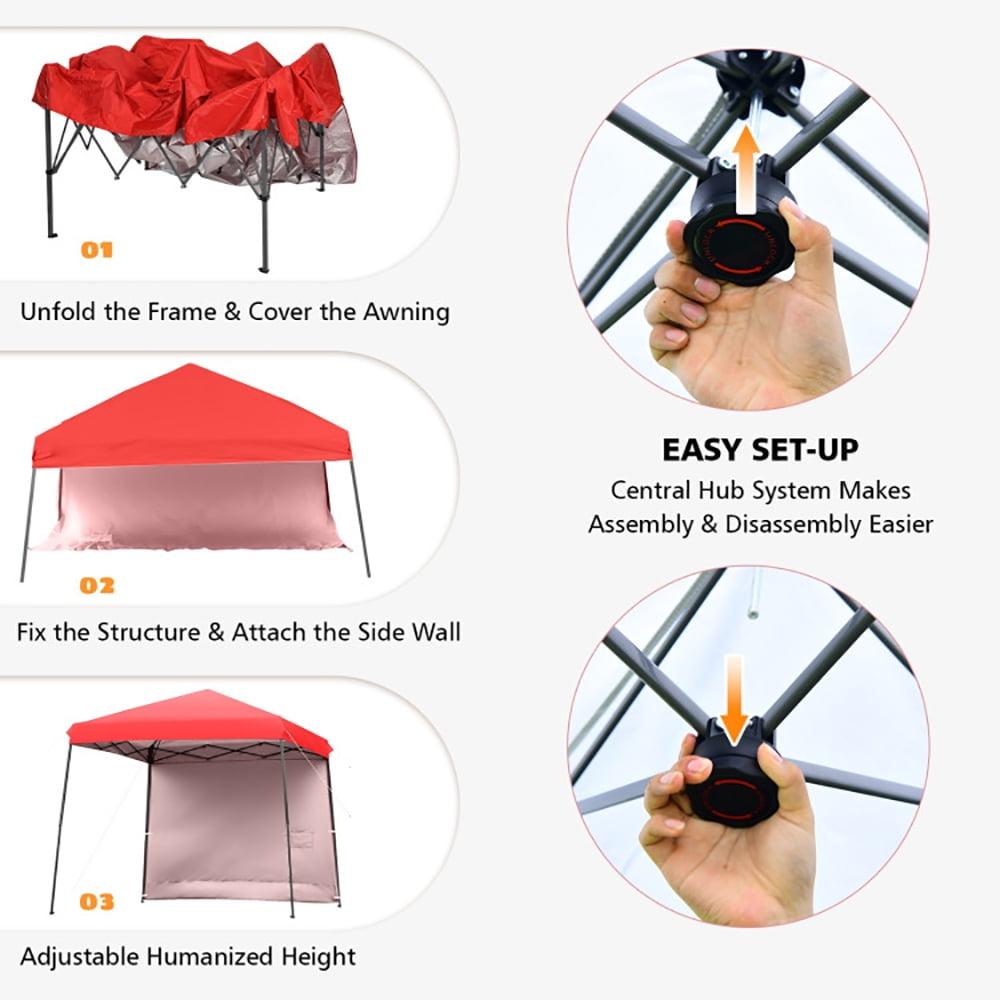 Aimee Lii 10 x 10 Feet Pop Up Tent Slant Leg Canopy with Detachable Side Wall, Backyard Canopy Gazebo, Red