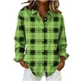 thumbnail image 2 of Dressy Plaid Button Down Shirts for Women Casual Long Sleeve Lapel Blouse Oversized Fall Winter Shirt Jackets, 2 of 3