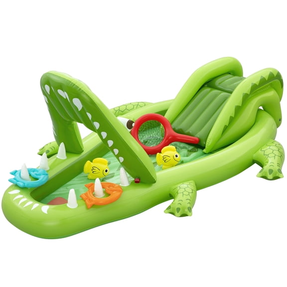 H2OGO! Inflatable Water Play Center & Pool - Later Gator - 92x64x34” Alligator Shaped, Fish Catching & Ring Toss Games, Splash & Wade, Toddler-Kids 2