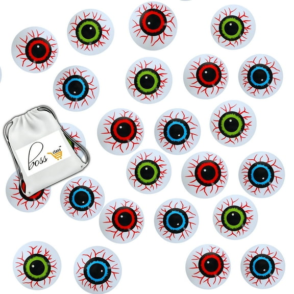 (12) Plastic Spooky Halloween Ping Pong Eyeballs, 1.375 inches Assorted Red Blue Green Scary Zombie Fake Eye Balls Beer Pongs Home Party Haunted House Decoration Games Props Supplies