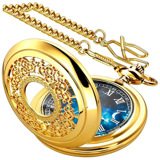 Reloj de bolsillo Tiong 4,5 cm Estrella azul con números romanos