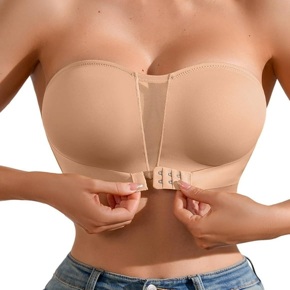 Timegard Strapless Bras for Women Front Closure Back Smoothing Breathable Mesh Comfy Bras with Support