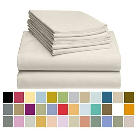 6 PC LuxClub Bamboo Sheet Set w/ 18 inch Deep Pockets - Eco Friendly, Wrinkle Free, Hypoallergentic, Antibacterial, Moisture Wicking, Fade Resistant, Silky, Stronger & Softer than Cotton - Cream