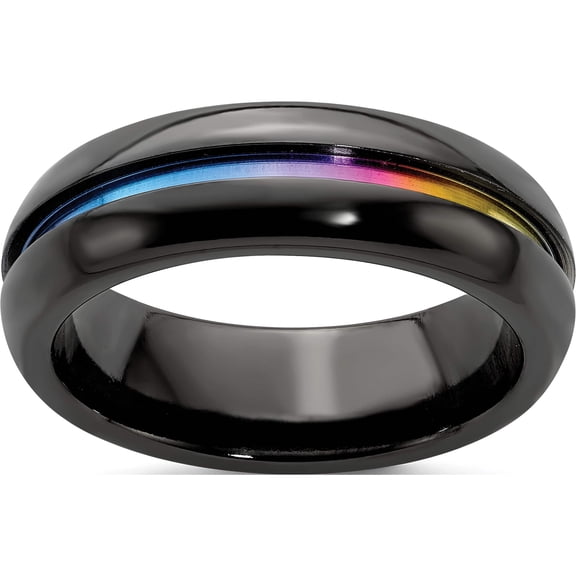 Titanium Edward Mirell Black Ti Multi-Colored Anodized 7mm Band (Size 11) Made In United States emr321-11