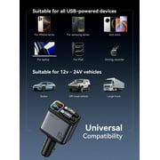 ACEFAST 117W Car Charger Adapter, 4 in 1 Fast Car Phone Charger with Voltage Display & RGB Lights,USB-A /USB-C Port and USB-C & iP Retractable Cables for mobile phones, tablets