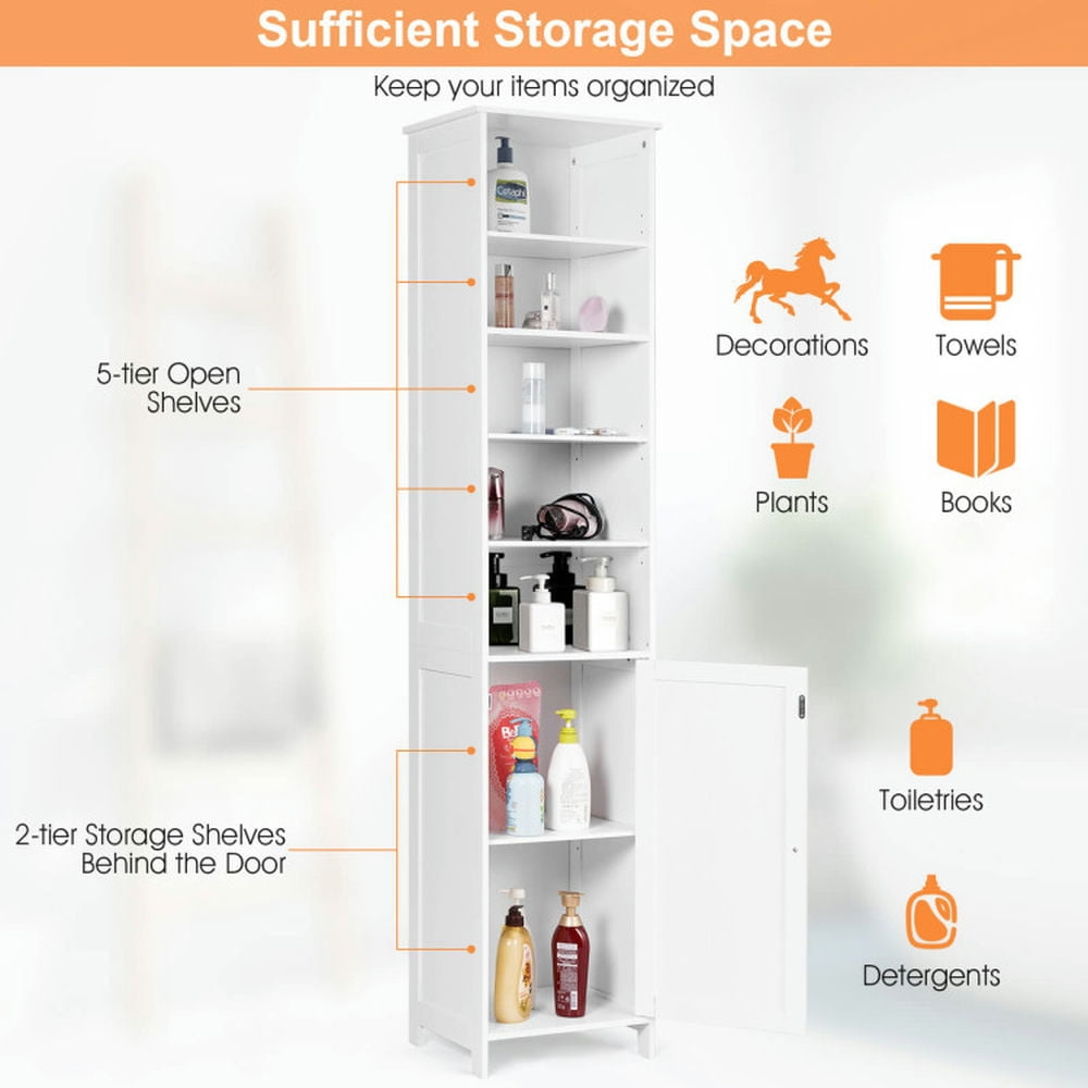 Finihen Storage Cabinet, Floor Cabinet, 72 Inches Free Standing Tall Floor Bathroom Storage Cabinet, for Bathroom, Living Room, Bedroom, Kitchen, White