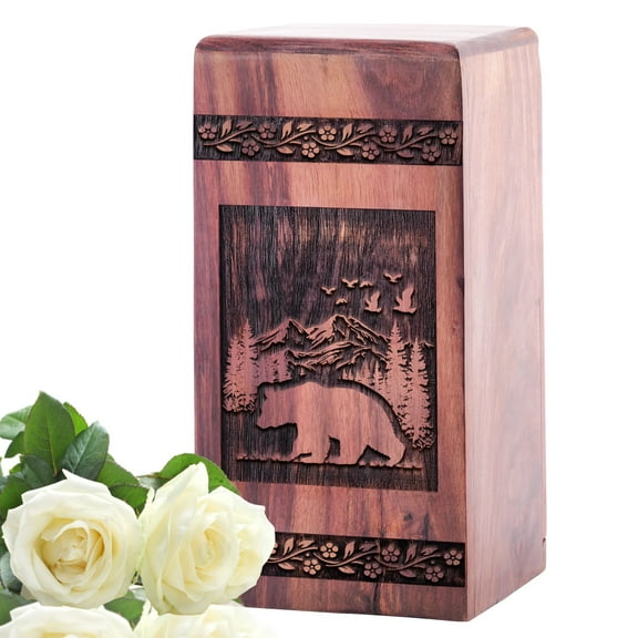 KARYLIZ Bear Ashes Urns - Urns For Human Ashes Adult Male - Distinctive Wooden - Urn For Human - Ashes Adult Male - Stylized Bear Pattern - Large Urns For Human Ashes Adult Female