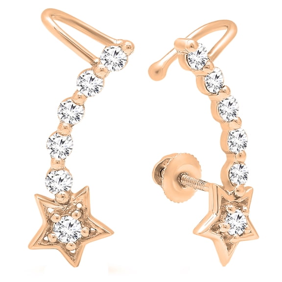 0.60 Carat (ctw) 18K Rose Gold Round Cut White Diamond Ladies Journey Stars shaped Climber Earrings