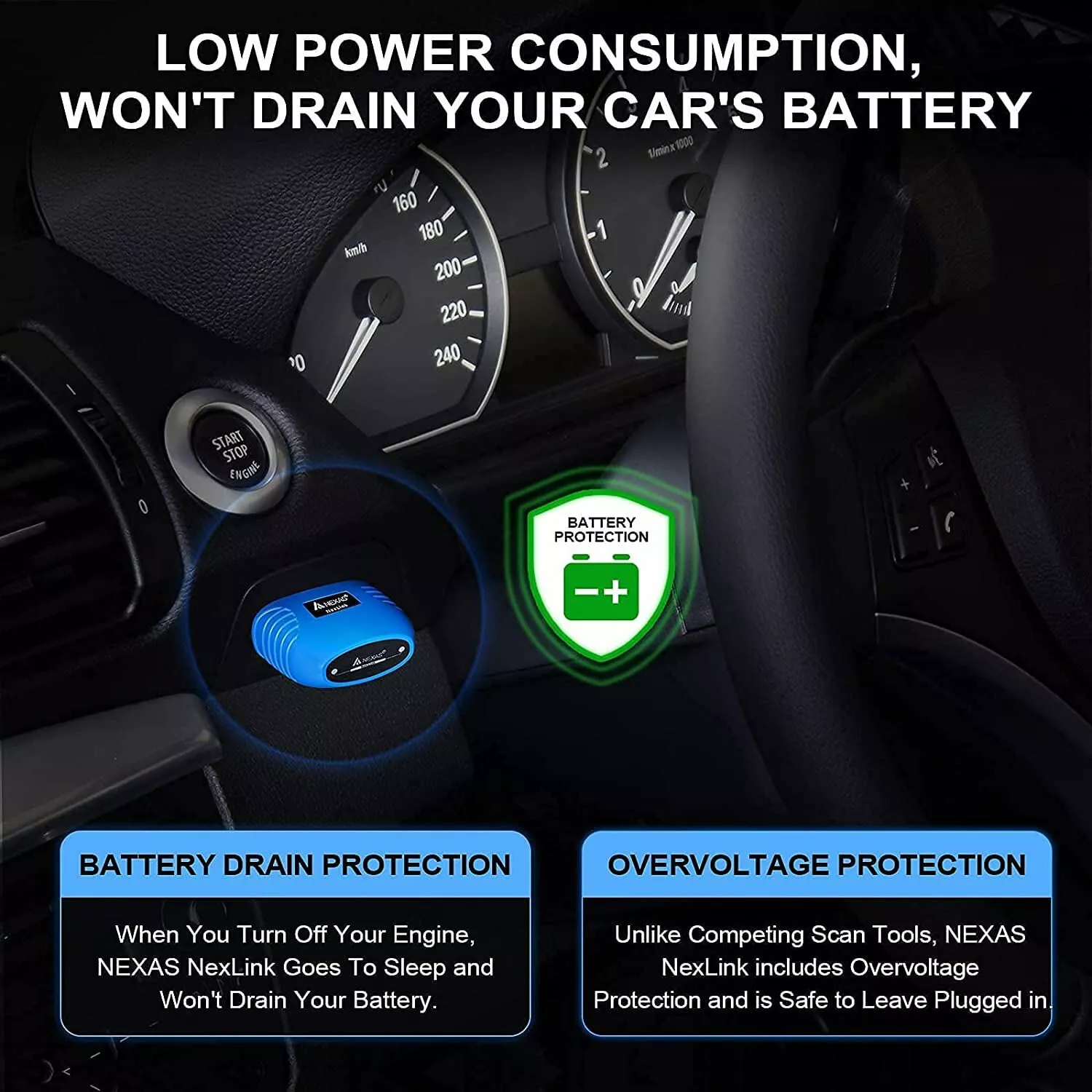 NEXAS Motorcycles OBD2 Scanner Bluetooth 5.0, Wireless Compatible with Third-Party Apps, Car & Motorcycle Universal Code Reader, Check Engine Fault OBDII Adapter Scan Tool for iOS, Android & Windows