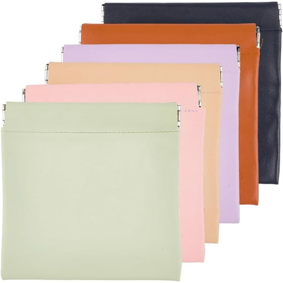 6 Colors PU Leather Pocket Cosmetic Bags Small Squeeze Top Coin Purse Portable Pouch Snap Closure Pouches Mini Leather Makeup Bags Waterproof Travel Cosmetic Organizer for Women