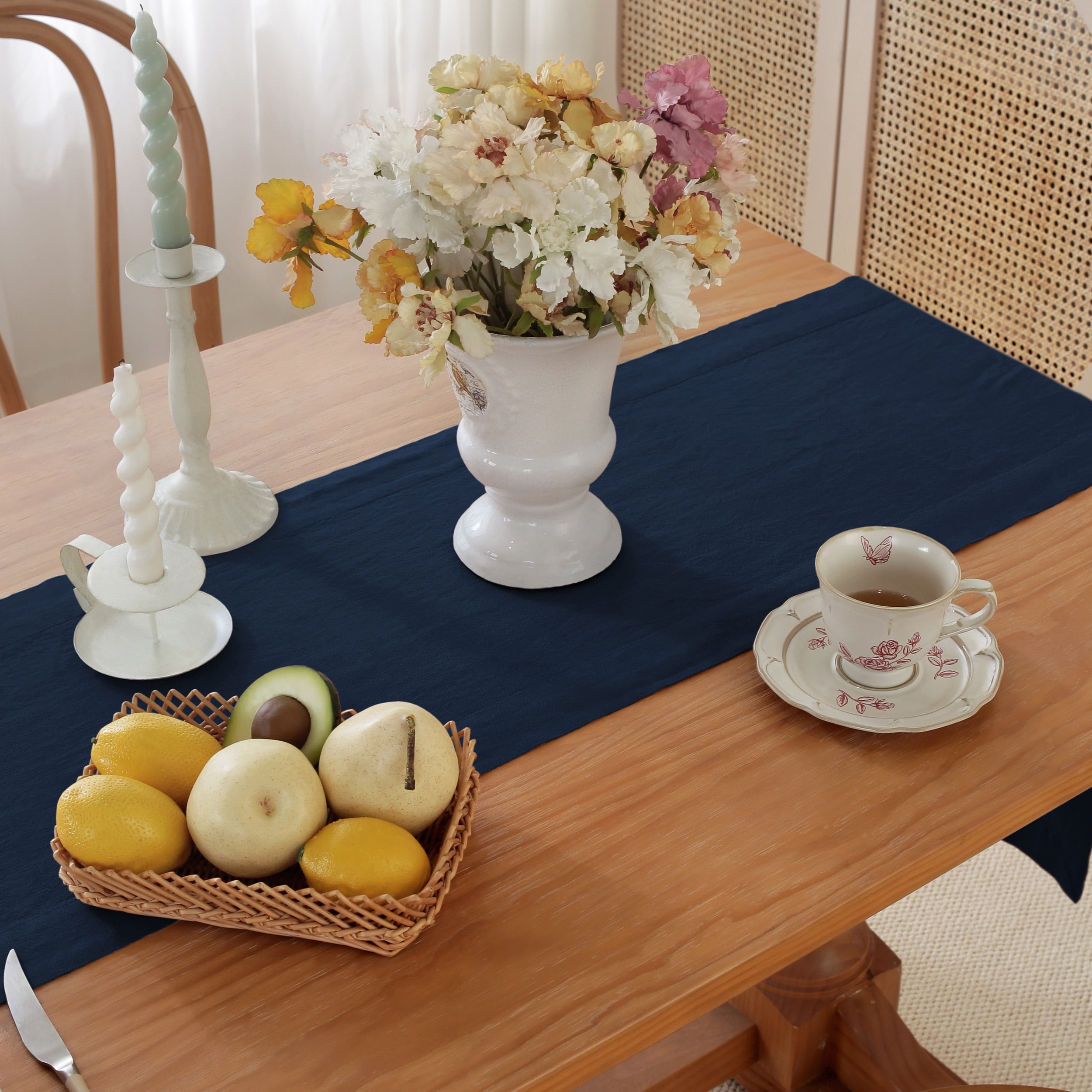 100% Pure Linen Natural Table Runner - 14x90 Inch French Linen Table Decor for Dining, Holidays, Christmas, and Weddings - Navy
