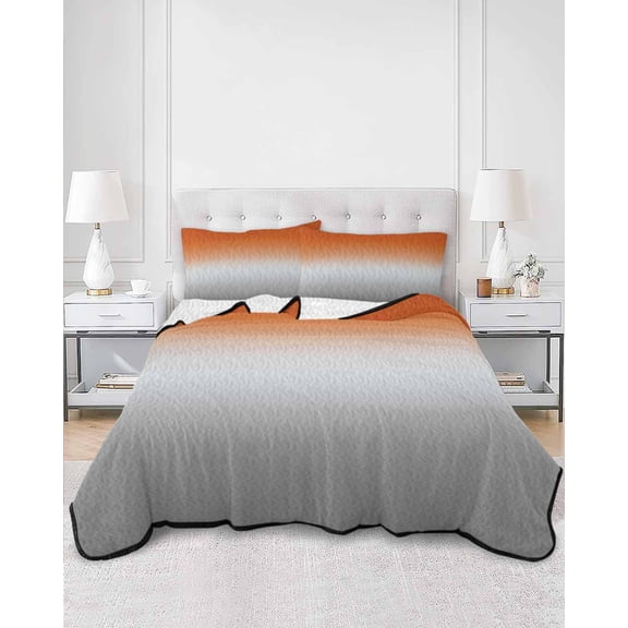 Quilts Twin Size, Burnt Orange Gray Ombre Soft Comforter Bedding Set for Bed, Modern Gradient Abstract Art Lightweight Quilted Bedspread with Pillow Cover(2 Pieces) for All Season, 68x86 Inch