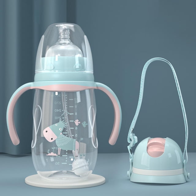 Bouteille d'Eau Isolée pour Tout-Petits 240ml/300ml avec Poignée Biberon à Grand Calibre