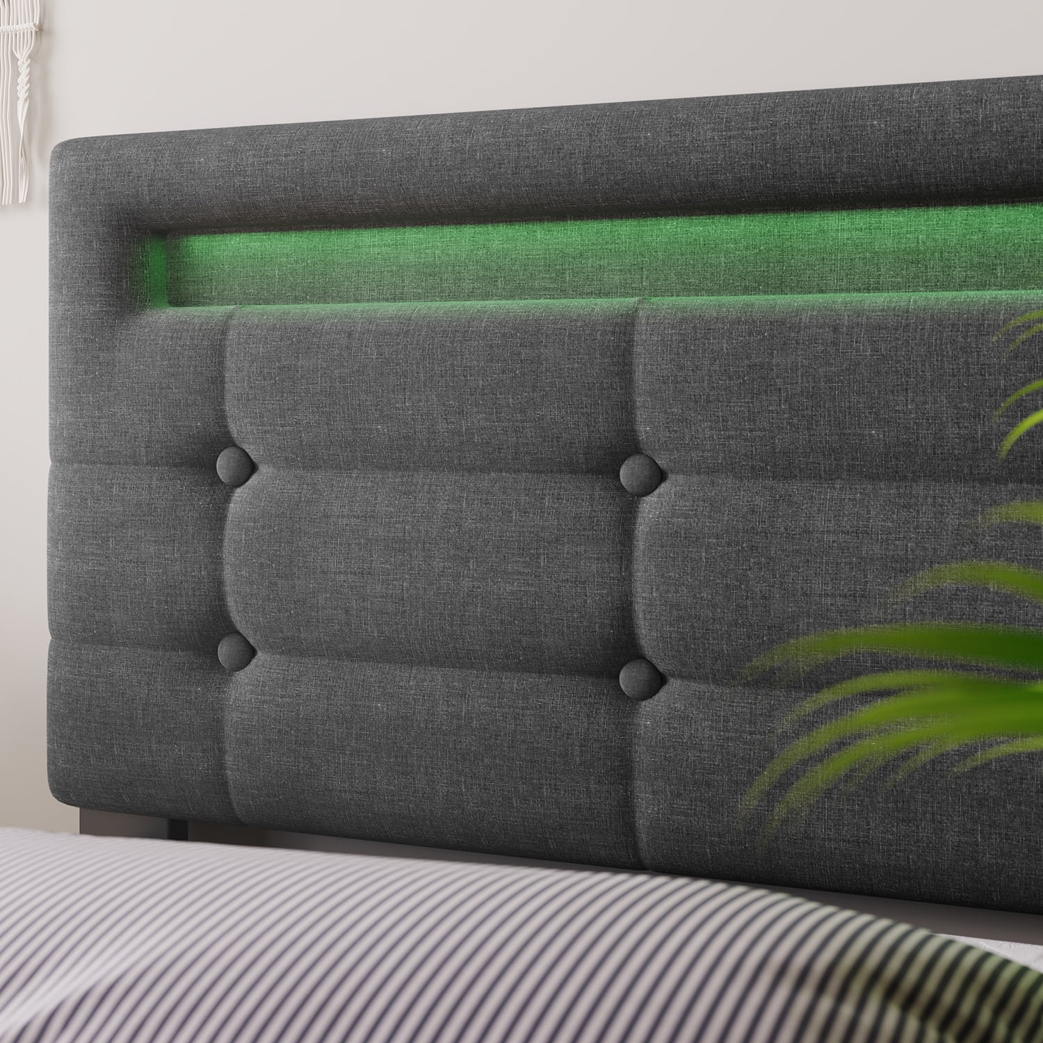 Kadyn Bed Frame Full Size, Upholstered Platform Bed Frame with 4 Storage Drawers and LED Lights & Adjustable Headboard,No Box Spring Needed,Grey