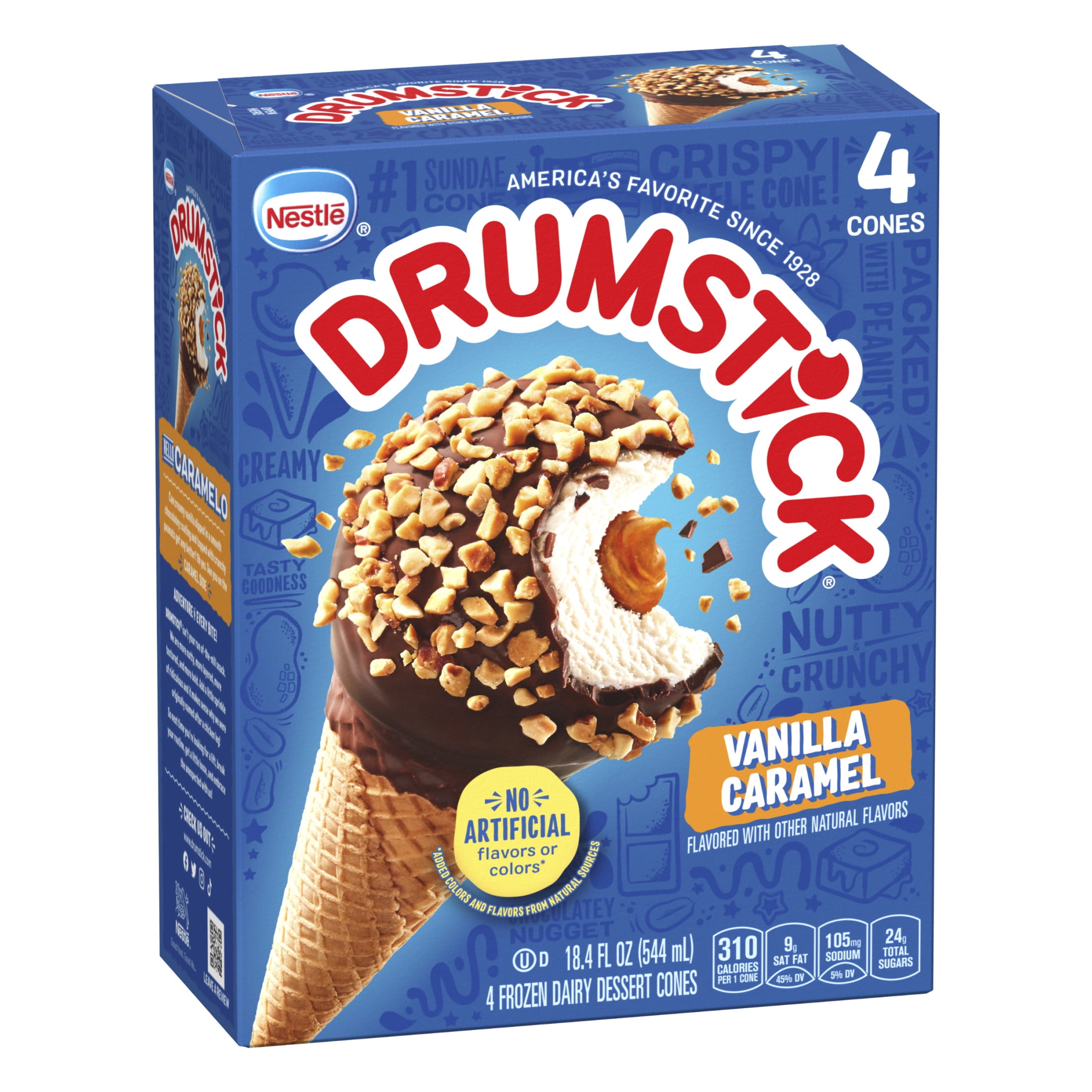 Drumstick Vanilla Caramel Sundae Cones, Kosher, 4 Count