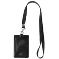 thumbnail image 1 of Porta credencial vertical de cuero con cordón desmontable y clip giratorio (negro), 1 of 6