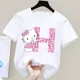thumbnail image 1 of Camiseta de algodón de manga corta con letras de Hello Kitty para niños, Top con estampado de dibujos animados, ropa para niñas, regalo de cumpleaños para bebés, A-Z de verano, 1 of 7